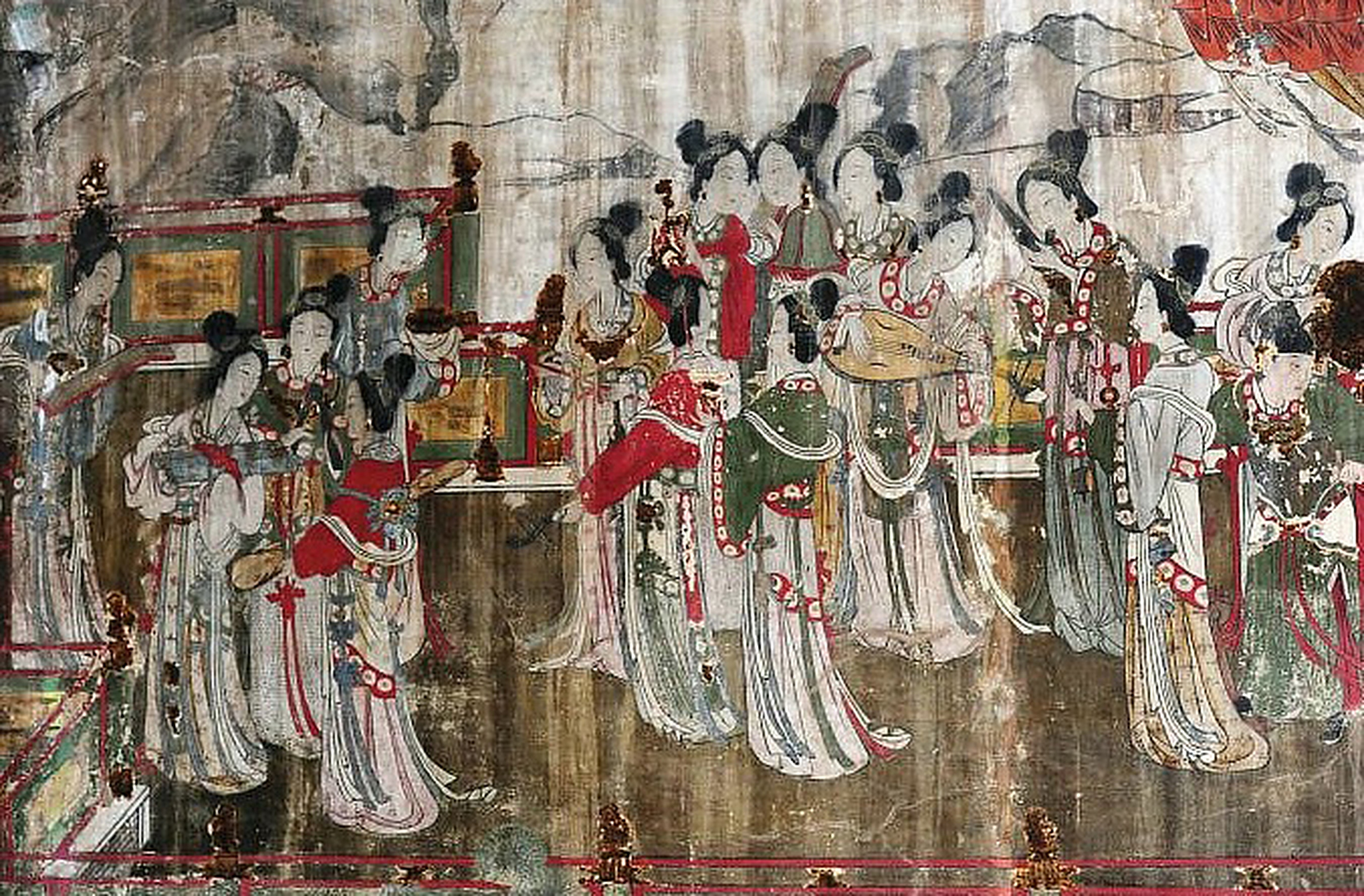 文物# #中国古代壁画#  山西汾阳圣母庙《后宫图》围绕圣母塑像展开