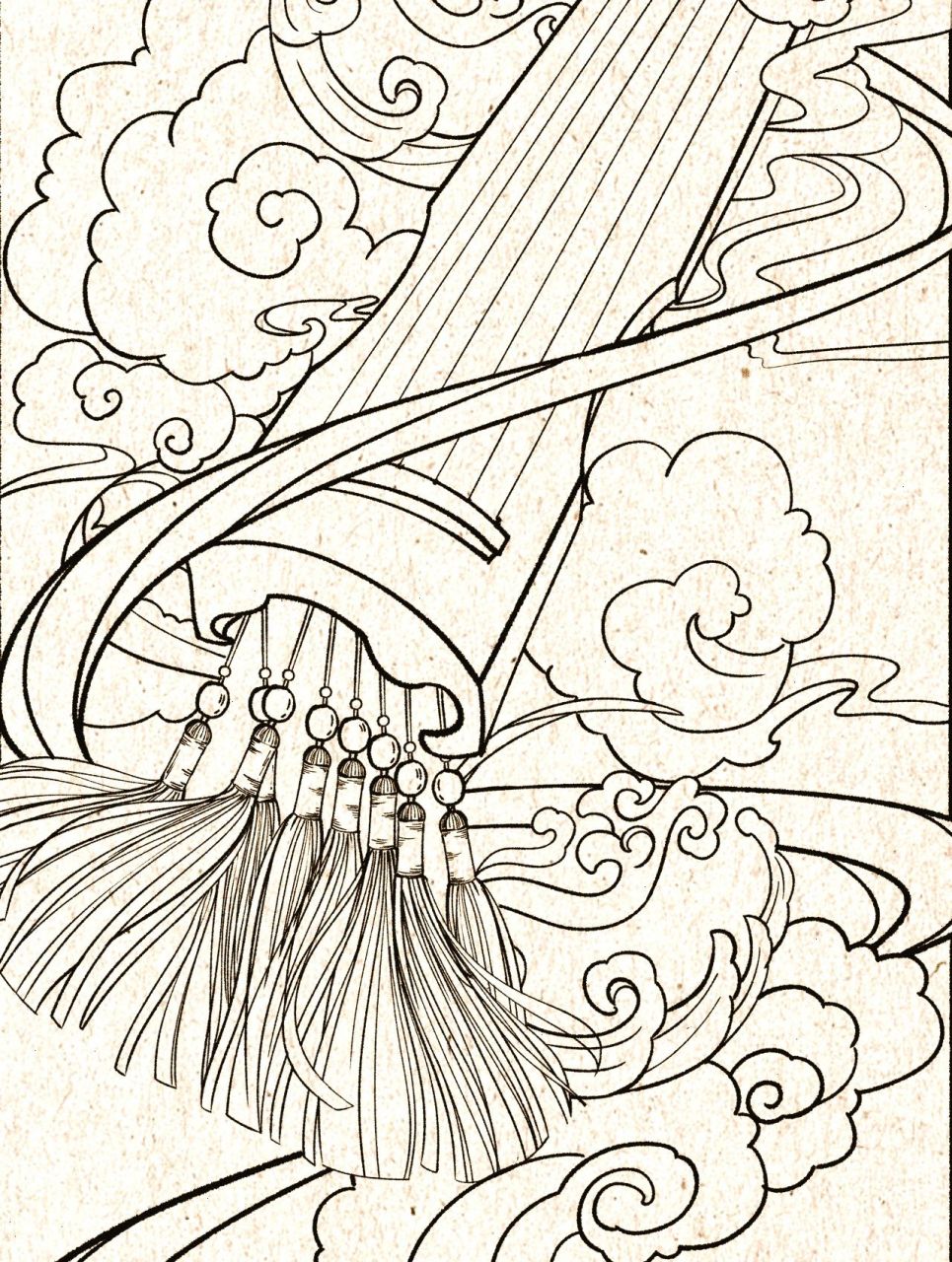 国风插画线稿练习忘机琴 这一次我感觉草稿更精彩, 能力不够,练习来凑