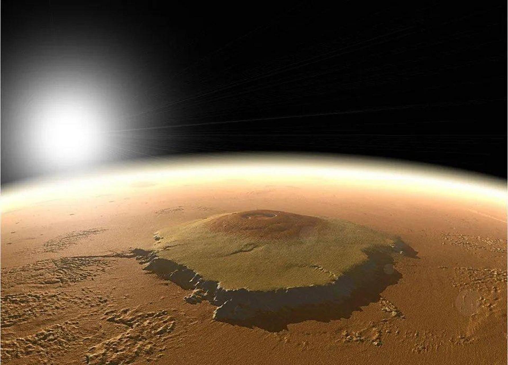 太阳系第一高山,火星上的奥林匹斯山(高度2.1万米)