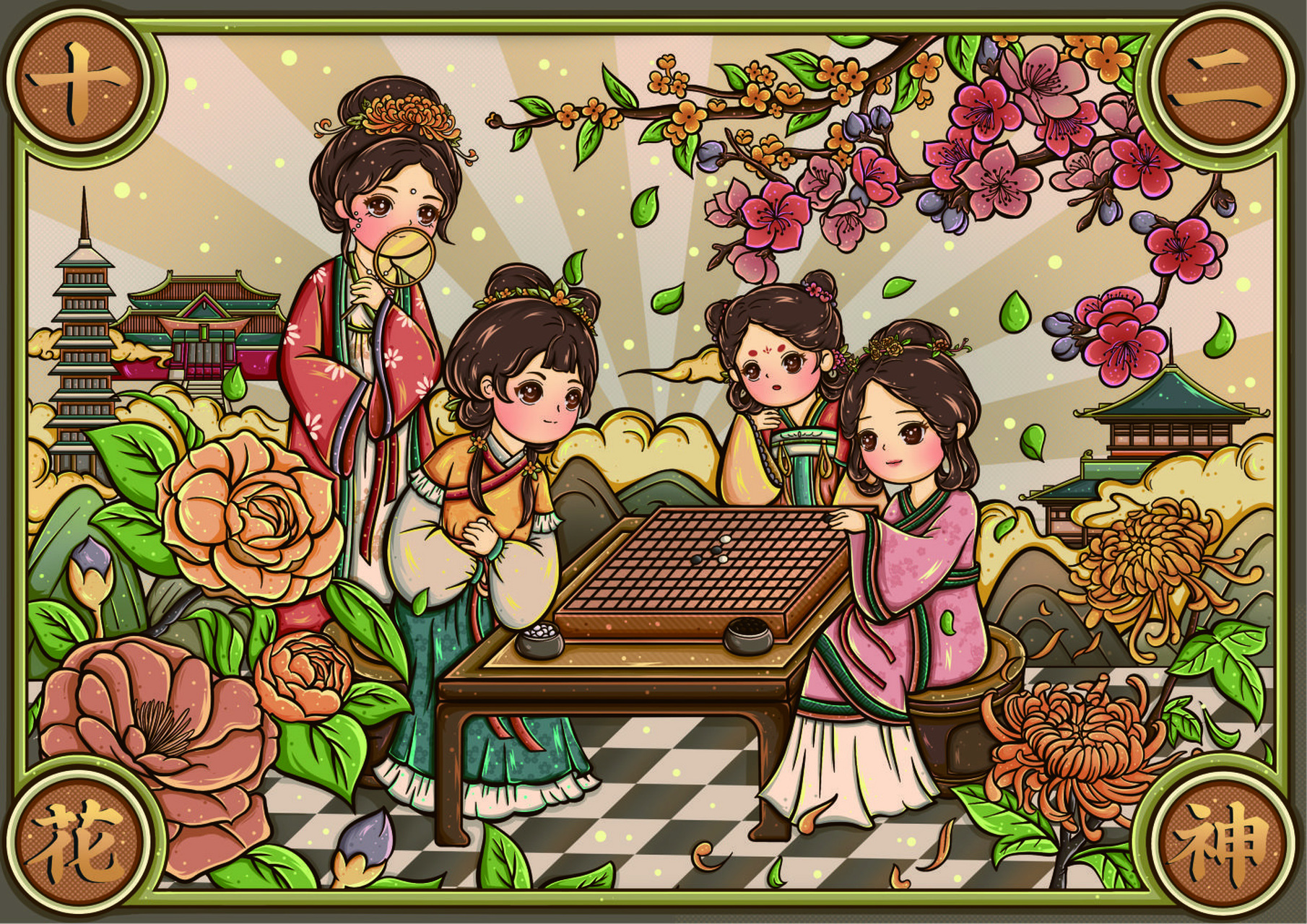 原创十二花神系列插画,在花神的传说中,专管人间百花的形质,时序与