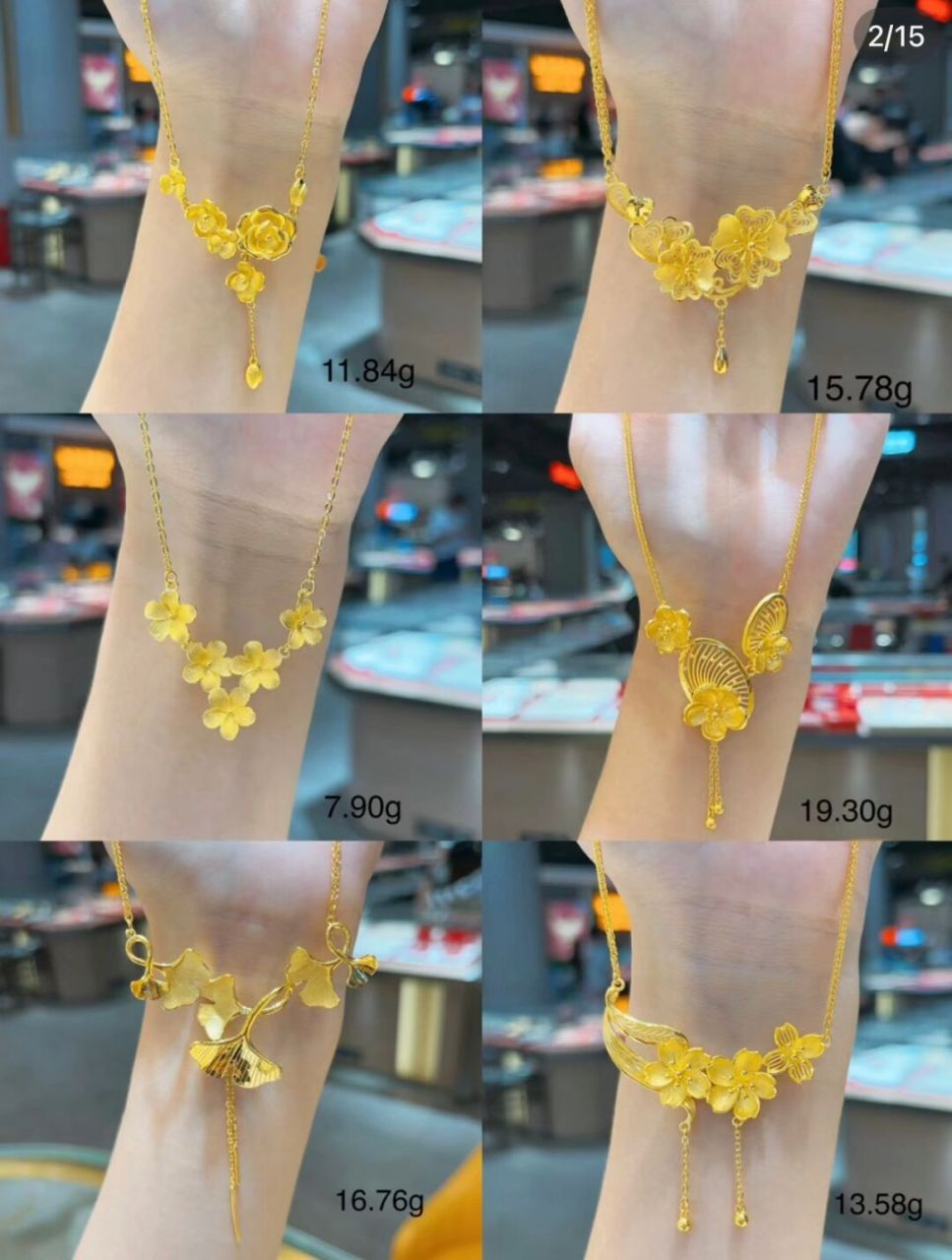 传递美好祝福  婚嫁系列黄金项链  超级精致的三生花