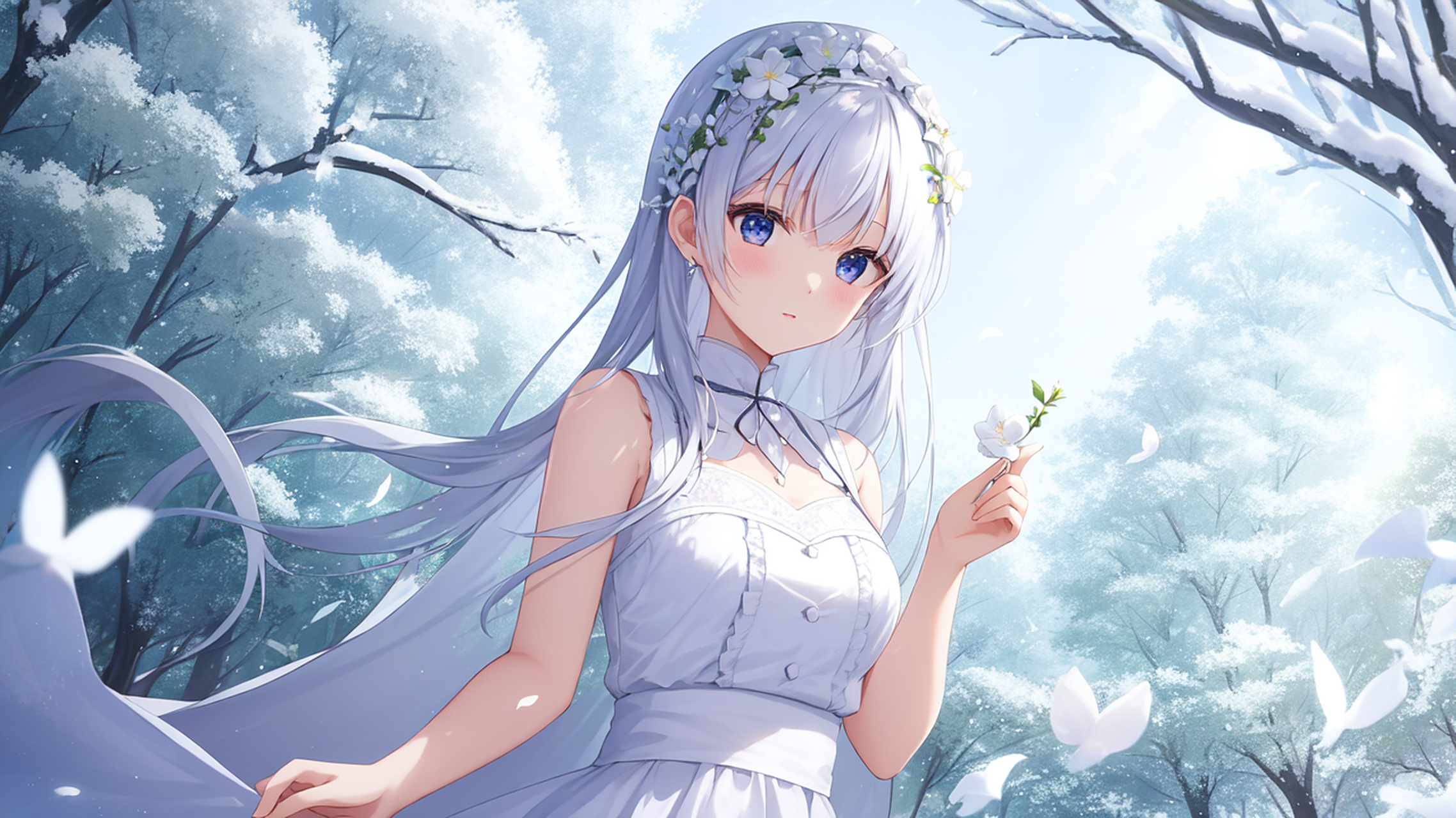 在悠远的林间, 白林静默如诗, 叶间漏出的阳光斑驳