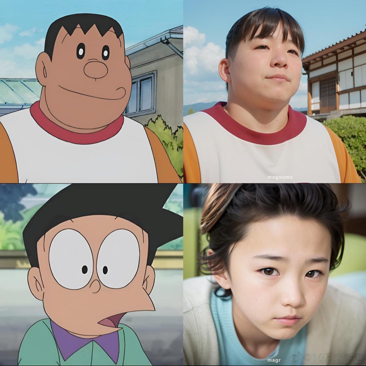 ai画的,哆啦a梦主要角色的真人版.