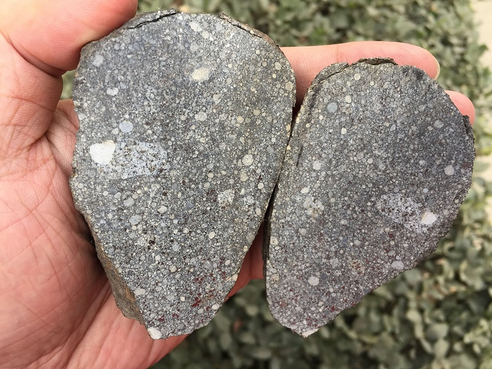 分享几块l3型普通球粒陨石切面,国际命名 aba panu,目击陨石,2018年