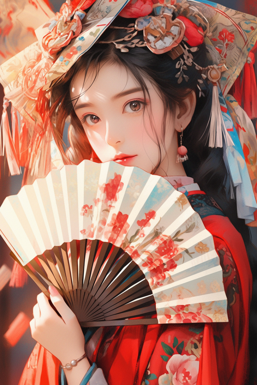 这个古韵美女很好看,精致的脸,华丽的服饰.#ai绘画# #ai古风美女