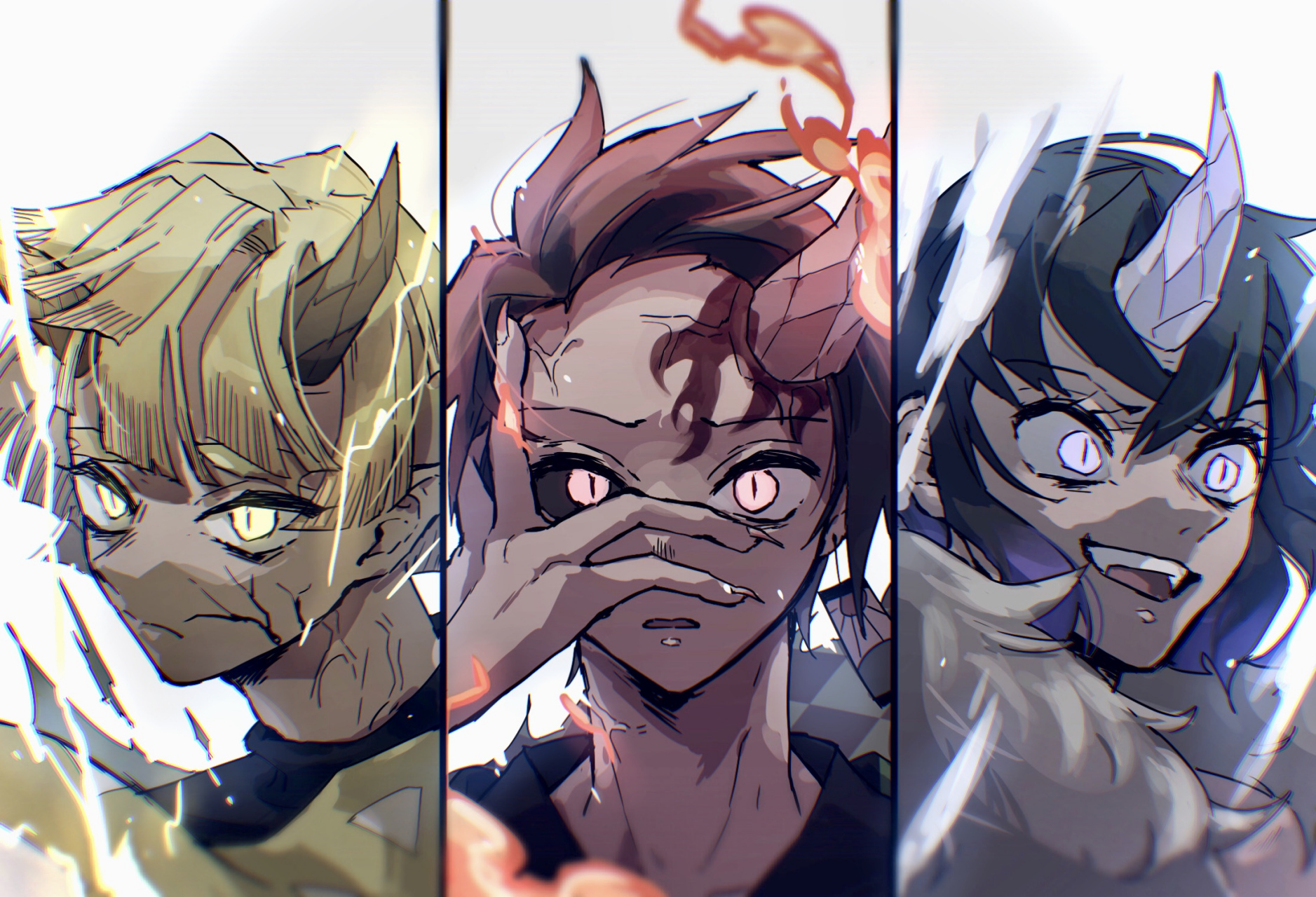 鬼灭之刃#  鬼化后的三小只.个人还是比较喜欢中间那个[嘿哈]