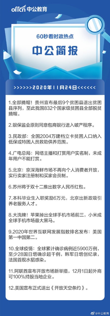 2021国考# #时政# 11月24日#中公简报# 60秒了解今日时政