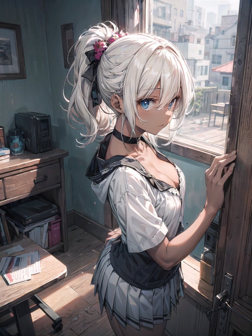 ai绘画# 白发黑皮少女79 676767