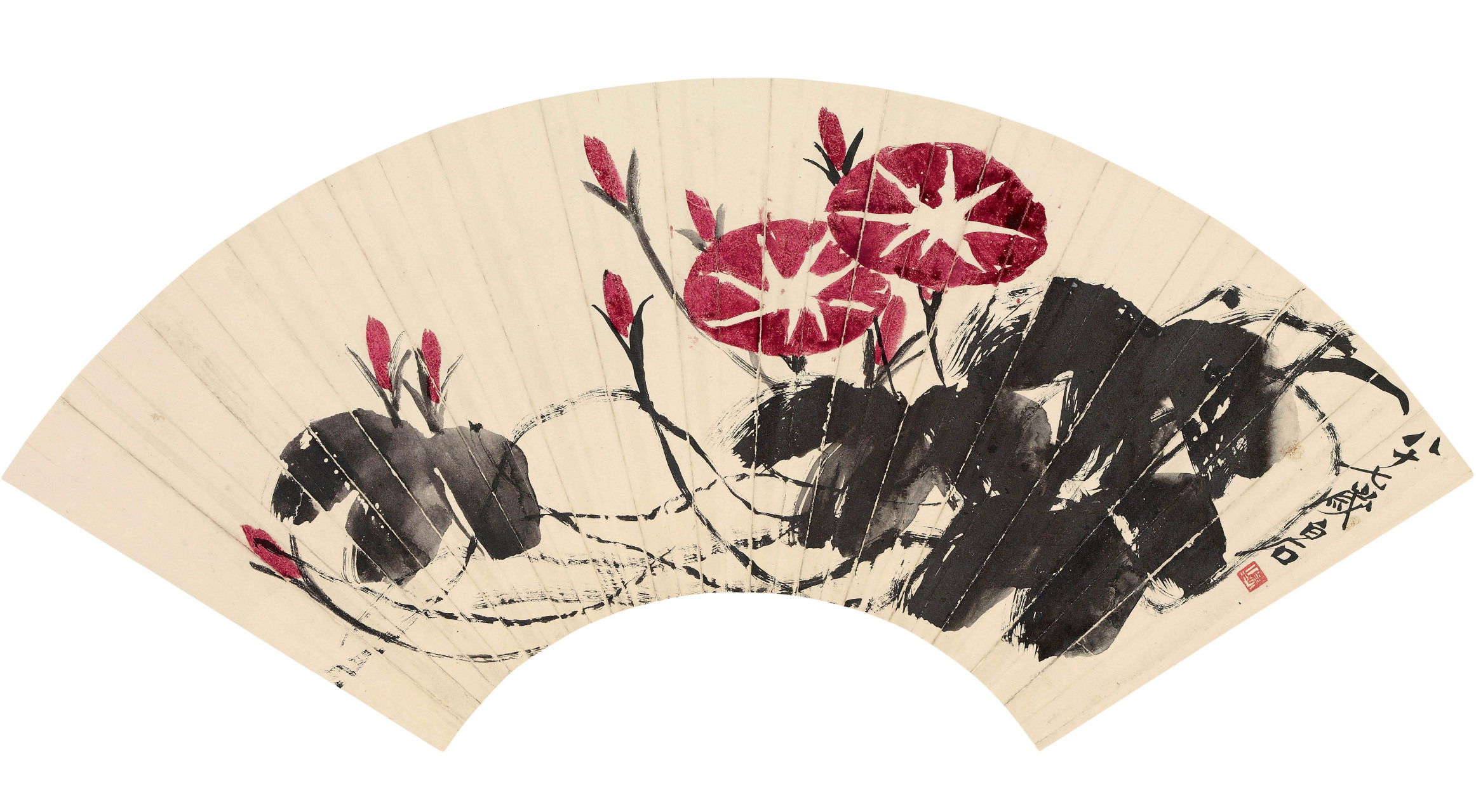 白石山堂馆藏:齐白石精品扇面作品《恋花双蝶扇》[赞同]