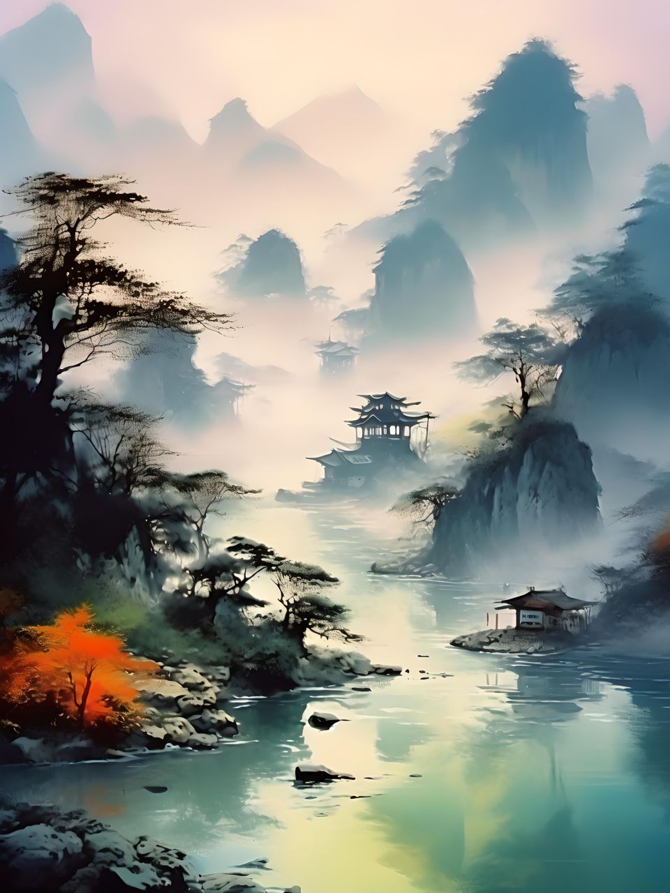 醉卧河山,夜观星河.徘徊林间,彩绘山水.诗墨自然.