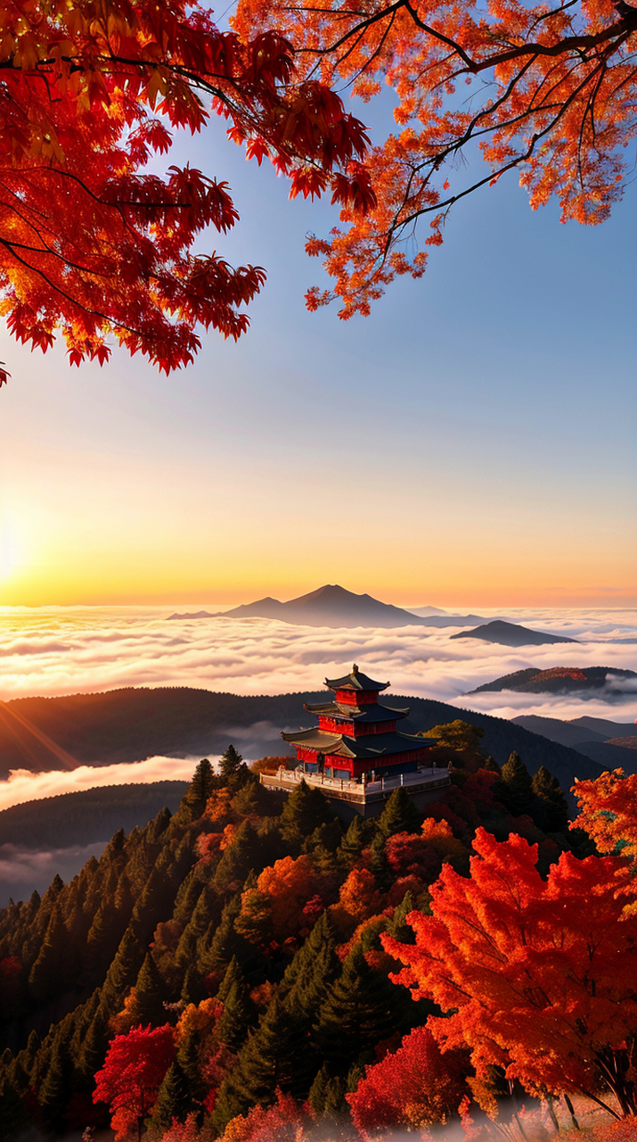 群山,云海,松涛,秋天红叶 每个季节都有着它最美好的一面,比如这个