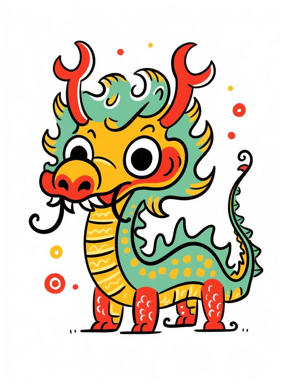 参考prompt:一只超级可爱的中华龙,全幅的可爱涂鸦艺术,背景为白色