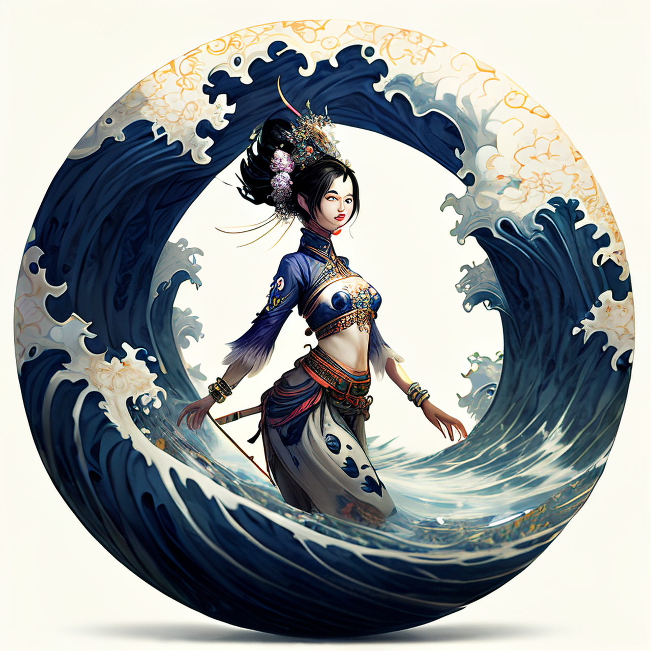 古风绘画,中国风,描绘古诗词,古典美.玲珑宛转断人虏,七轴圆音震海潮.