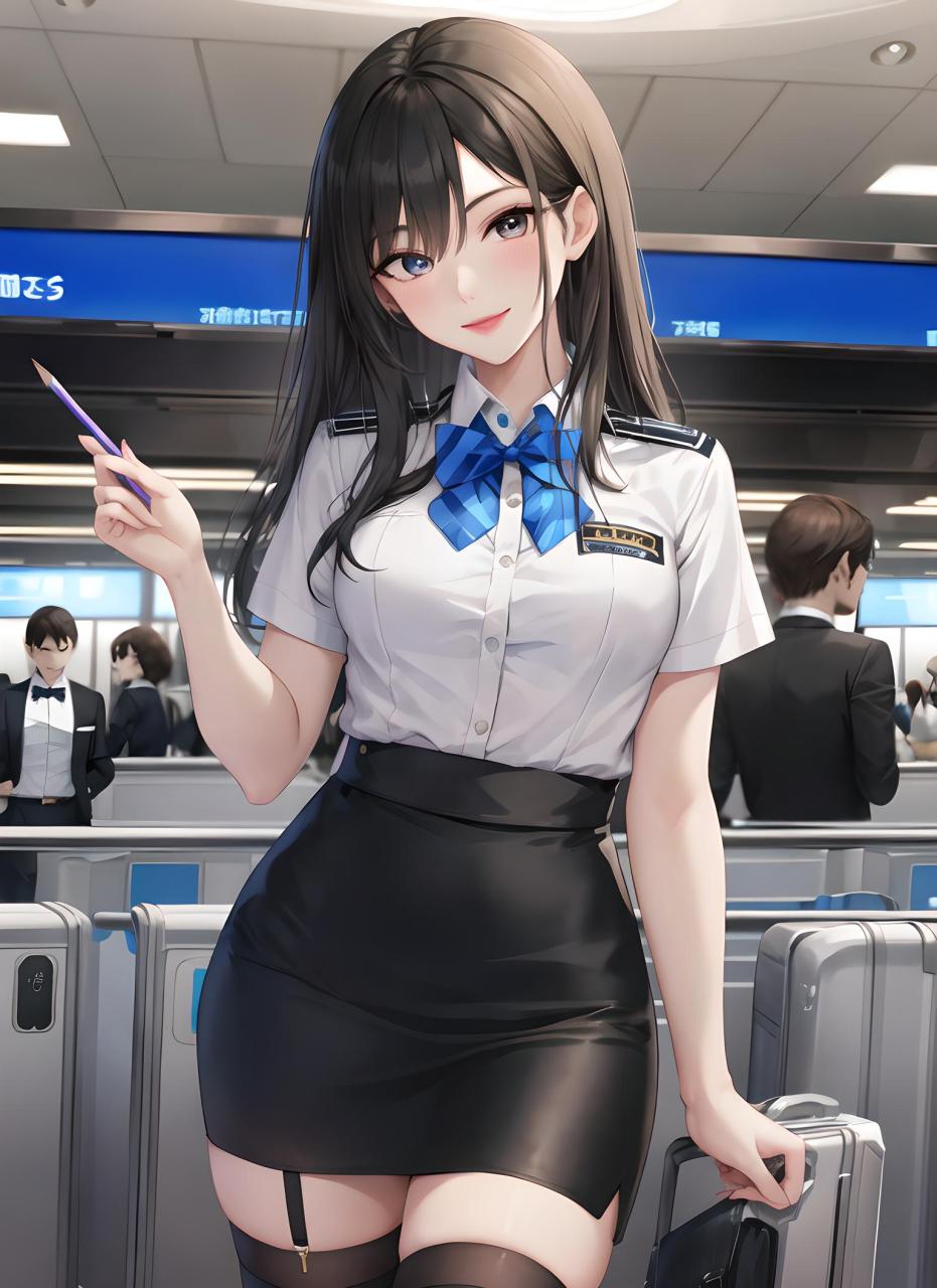 动漫壁纸---二次元空姐系列 翱翔在蔚蓝天空中的二次元空姐,她身穿一