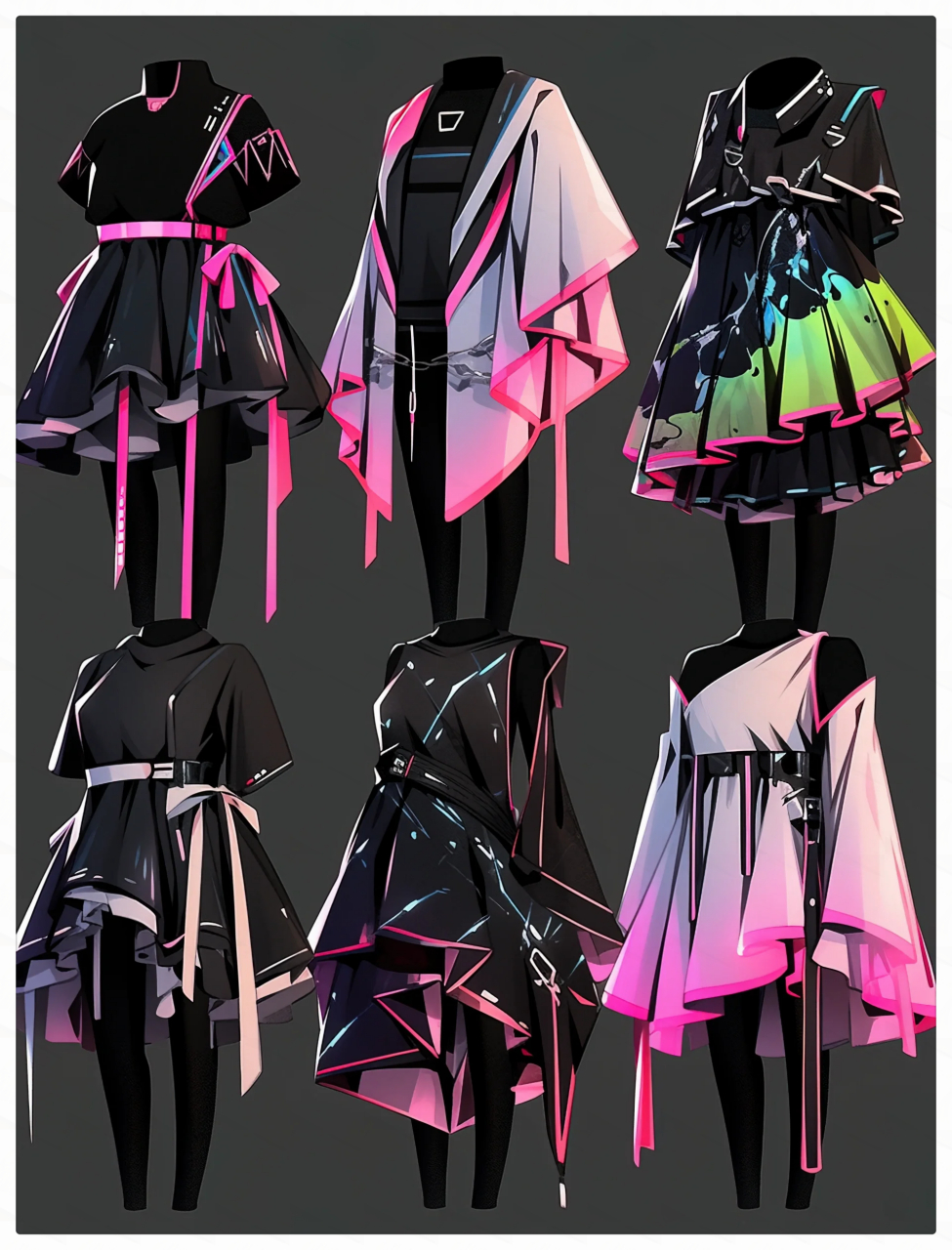 组极具未来色彩的服装设计展示效果图,真是别具一格的赛博朋克风系列