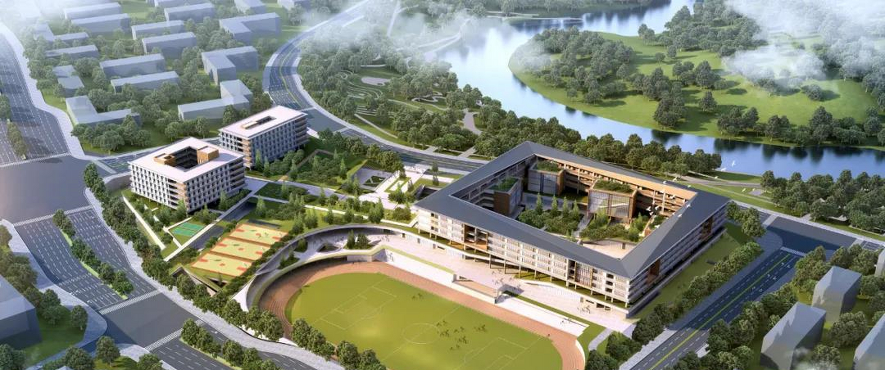 江北中学思源校区位于水土新城竹溪河旁 江北中学思源校区位于水土