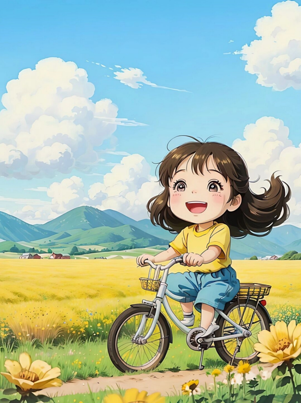 小女孩骑车的动画图片图片