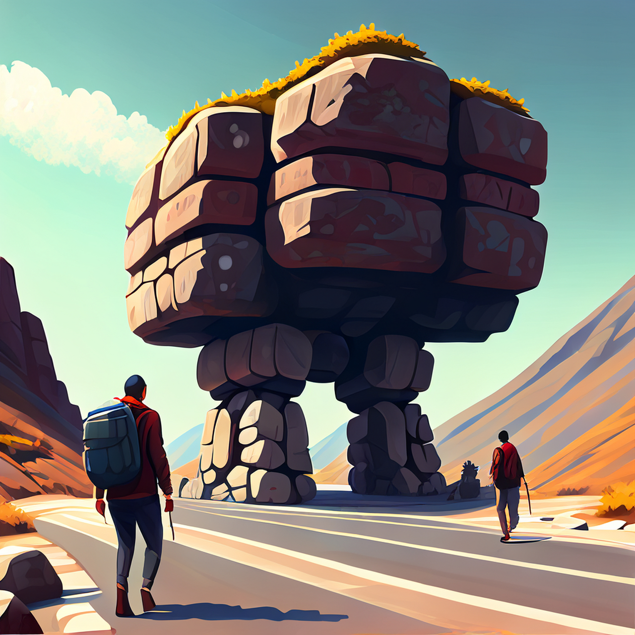 赤叶冈头送客行,峰回路转石桥横.淡雅,平和,虚幻#百度ai绘图黑科技