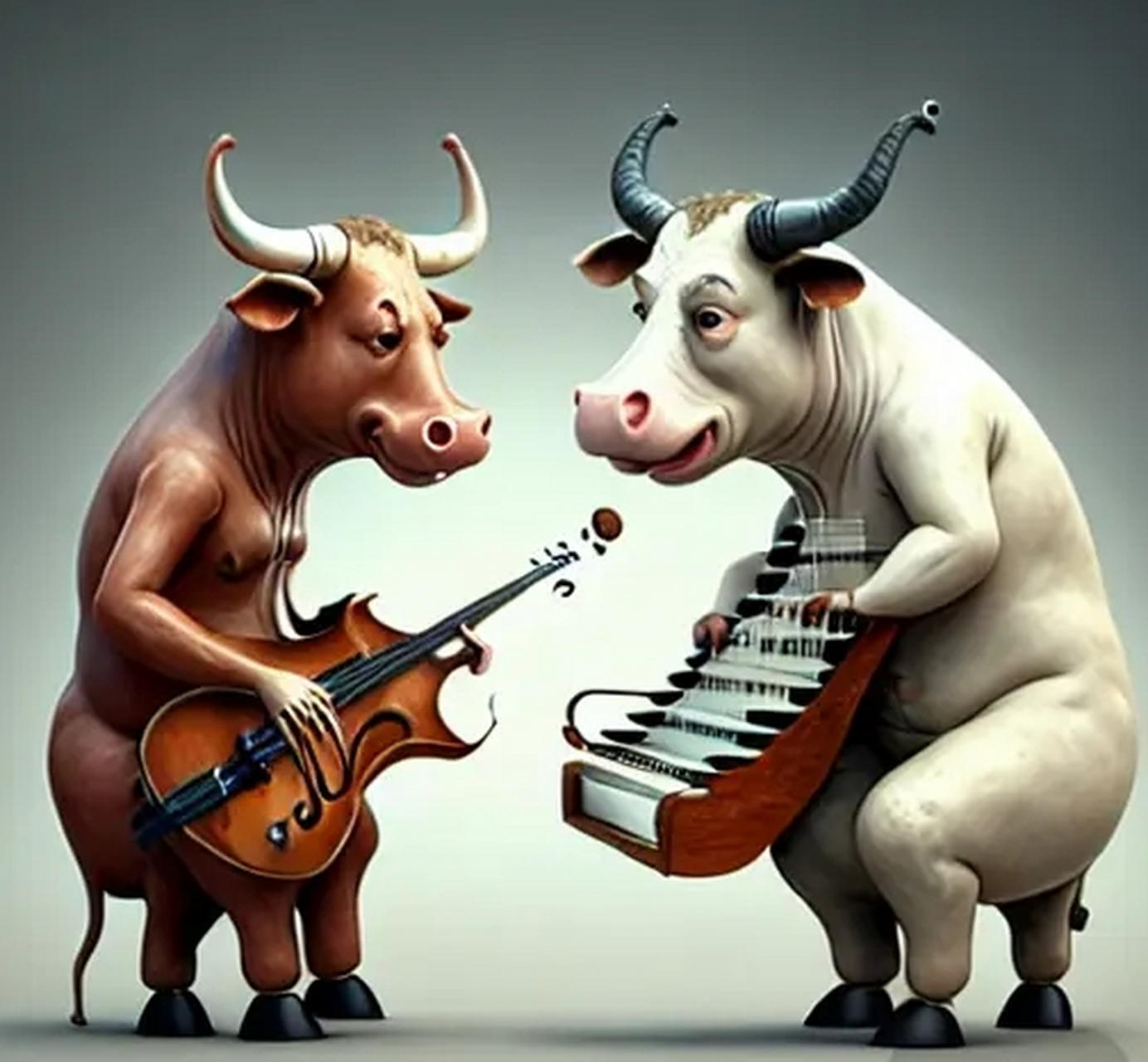 文心一言画的"对牛弹琴"图,风格奇趣.#百度世界生成未来