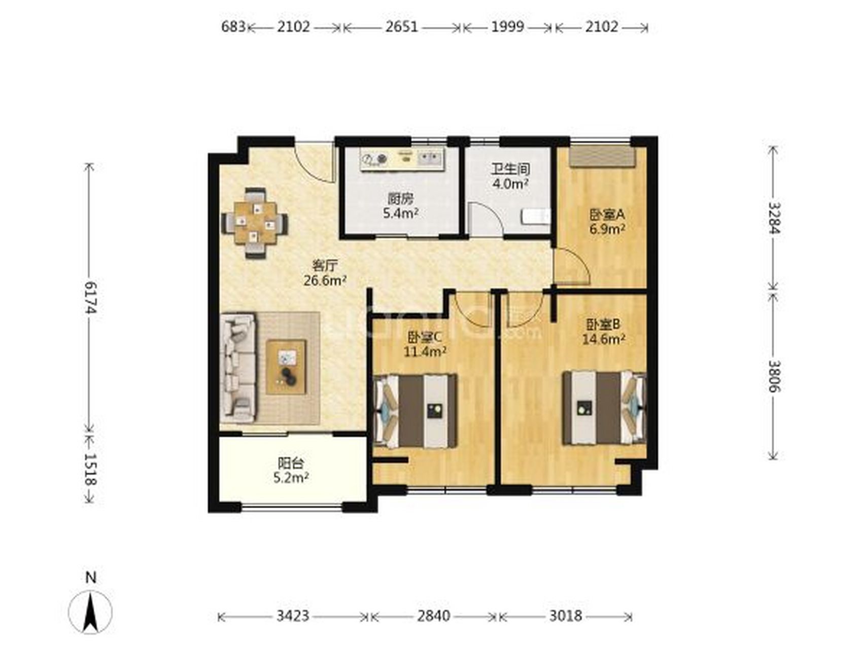 宝山大华 中环一号品质三房 小区最好户型	 "核心卖点: 碧云天主力