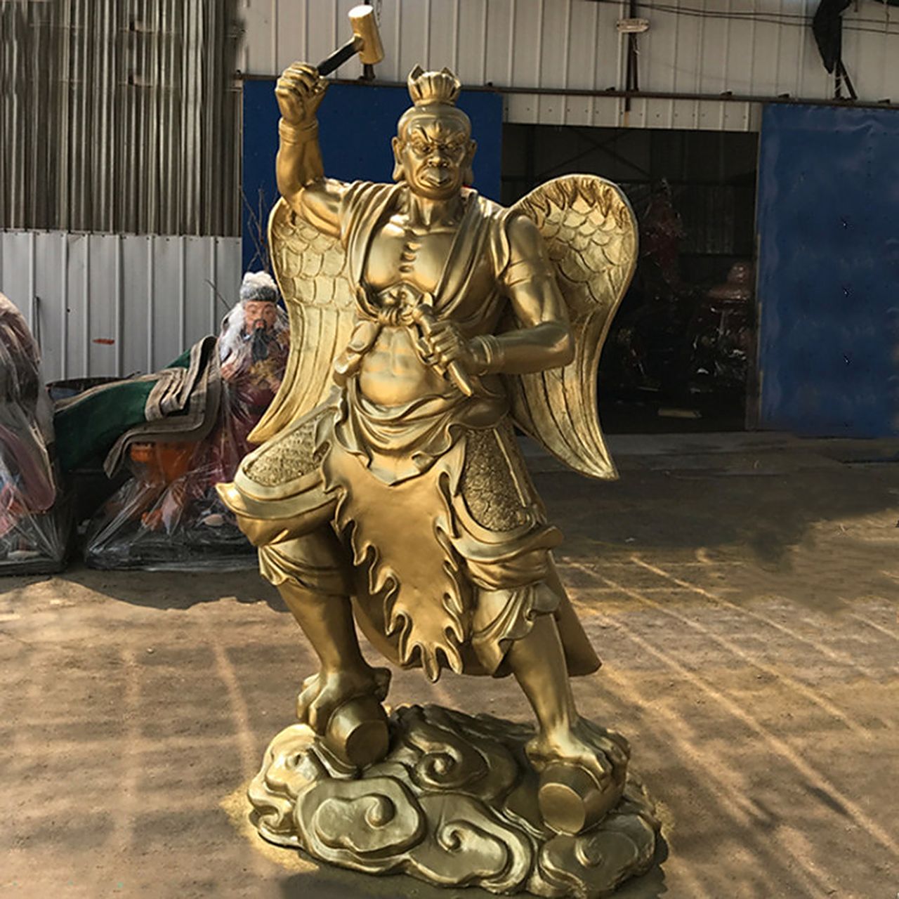 2米雷震子铜雕站像 风婆雨师铜雕塑 精品彩绘风雨雷神铜雕像 雷公电