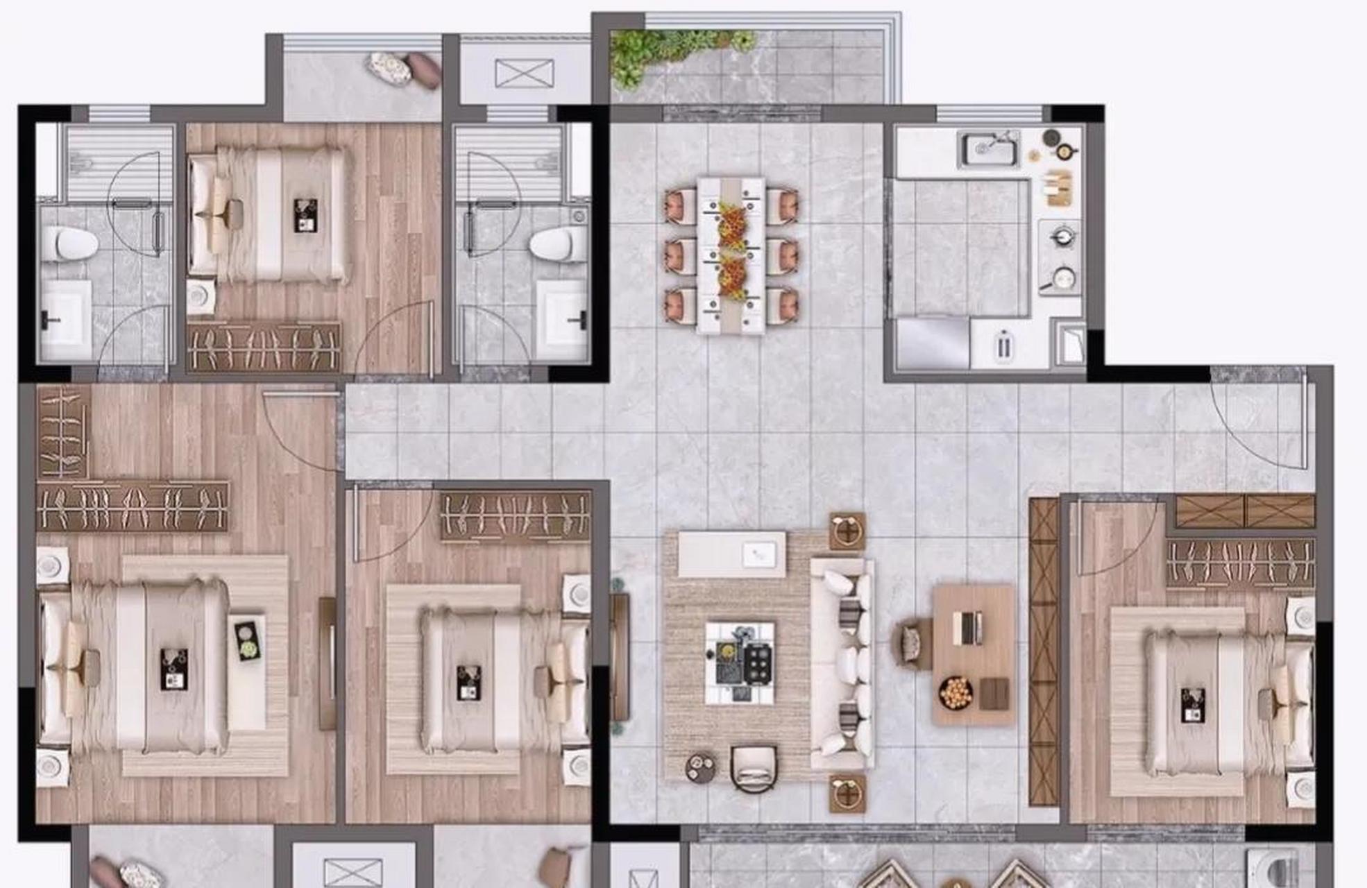 这个算是完美户型吗? 四开间朝南,大面宽窄进深 南北双阳台南北通透,