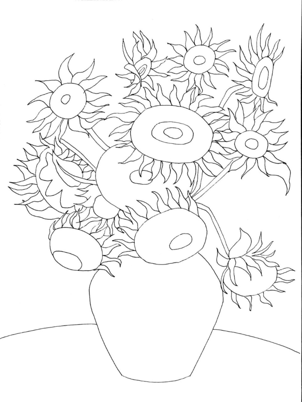 【线描画过程】梵高向日葵 《向日葵》是1888年8月—1889年1月期间