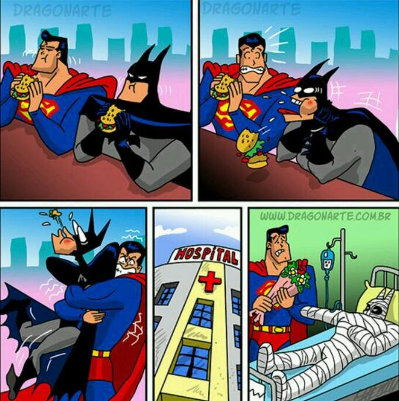 蝙蝠侠和超人的小幸福生活,看着就让人觉得非常羡慕.[滑稽]