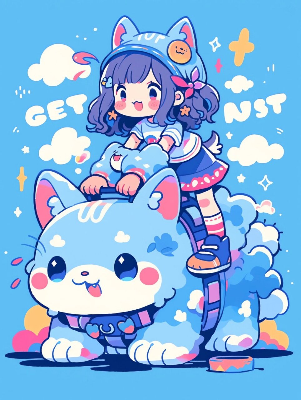 midjourney创意涂鸦艺术 | 蓝猫与调皮女孩  本文主要讨论以下关键词