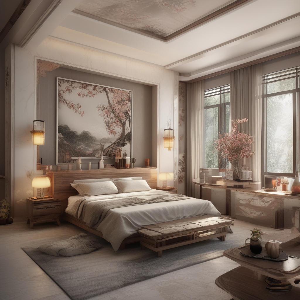 装修效果图流风雅趣"的中式风格卧室效果图新中式房间豪华别墅新中式