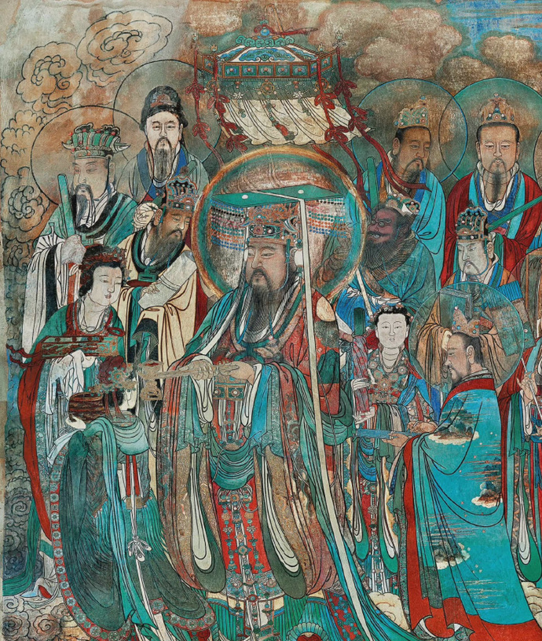 【 永乐宫壁画 】---" 三清殿中的"朝元图"壁画,全长426x9468cm,场面