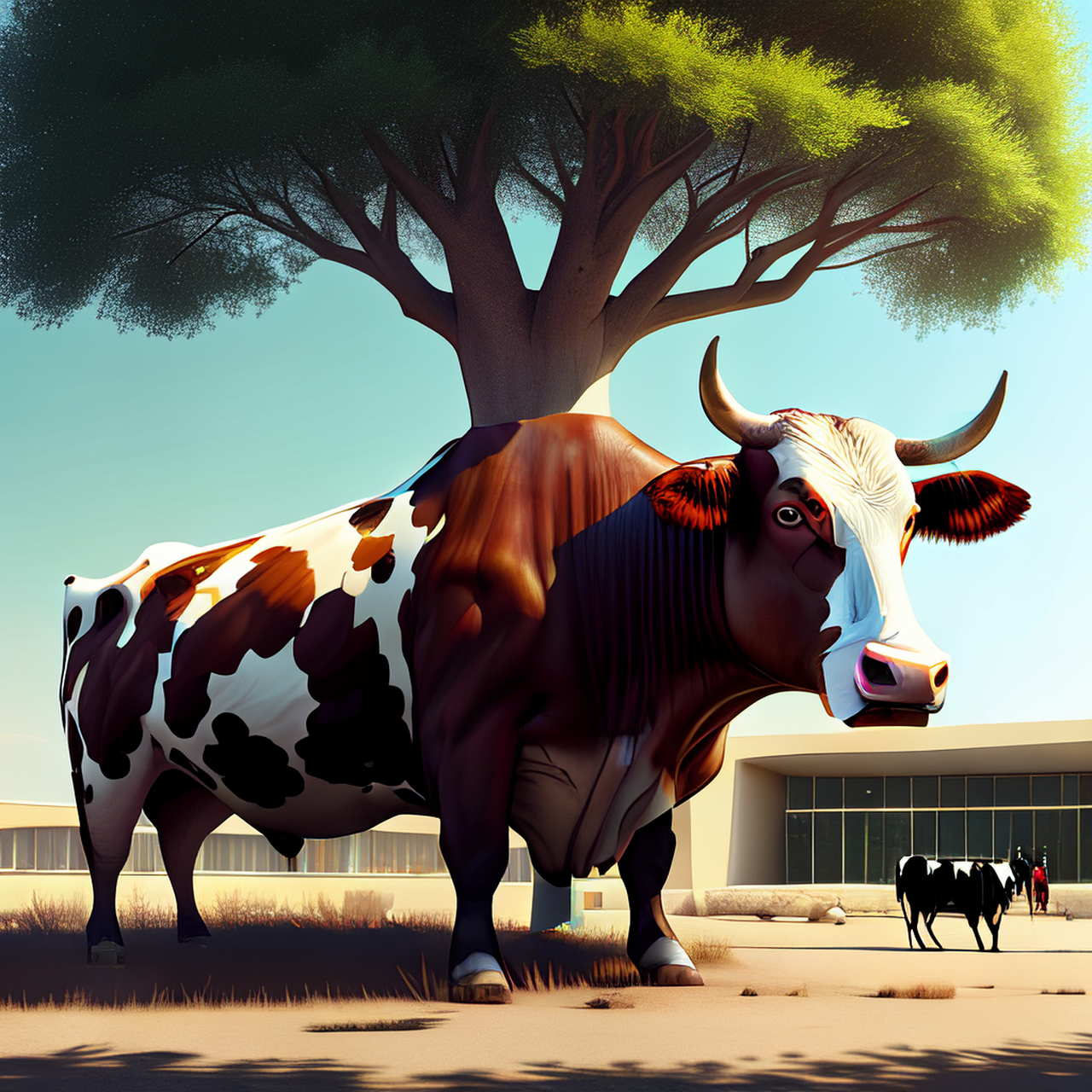 牛卧树外影,鸡鸣堂中心.生机,明丽,写实#百度文心一言来了