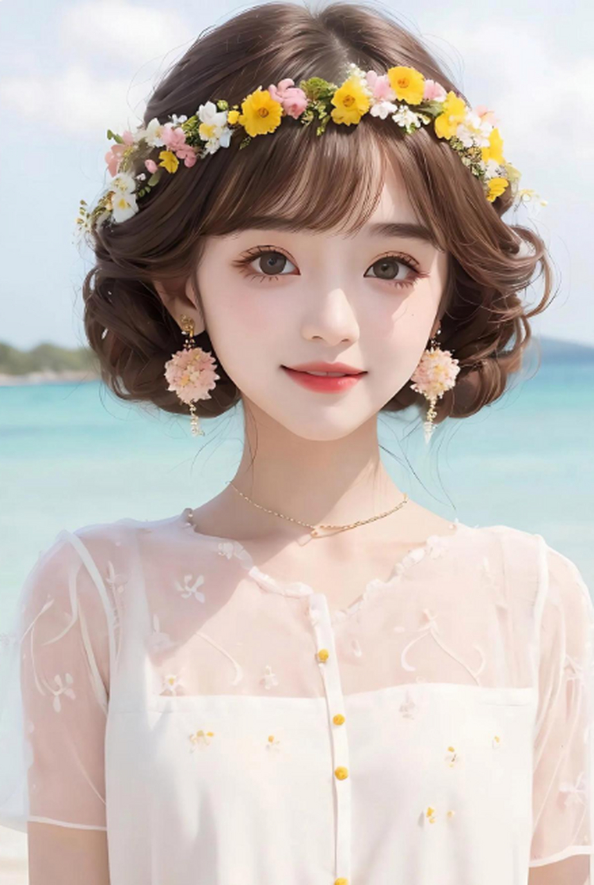 头戴花环的少女