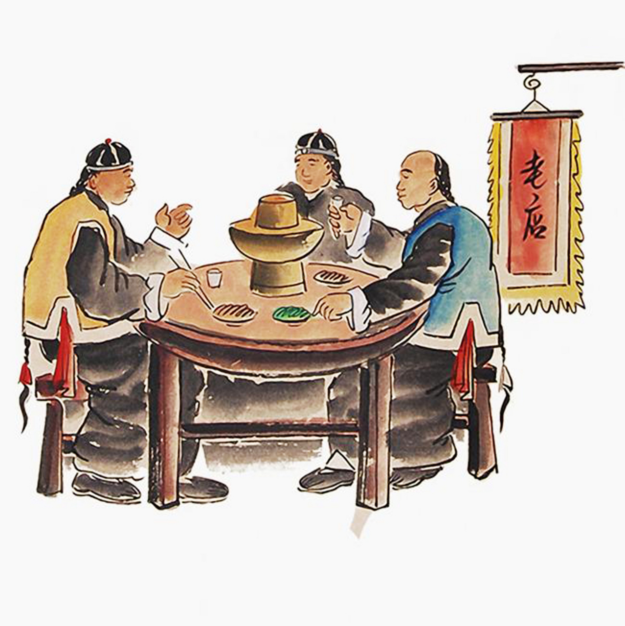 古代笑话一则:几个人坐在一张桌子上,一边吃饭,一边喝着酒