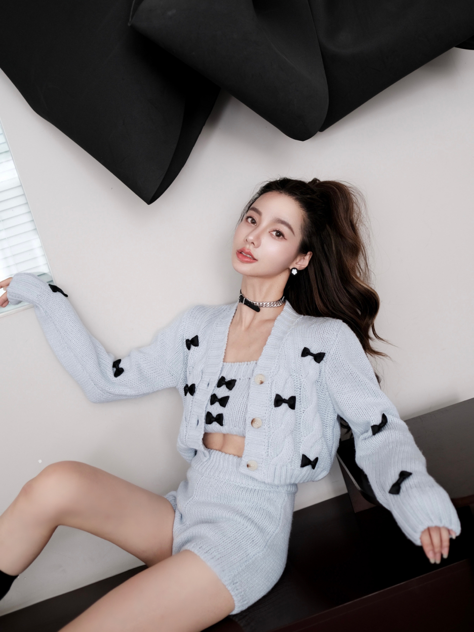 ootd baby blue蝴蝶结套装|是少女的爱呀 甜甜夏日 让人无法拒绝的