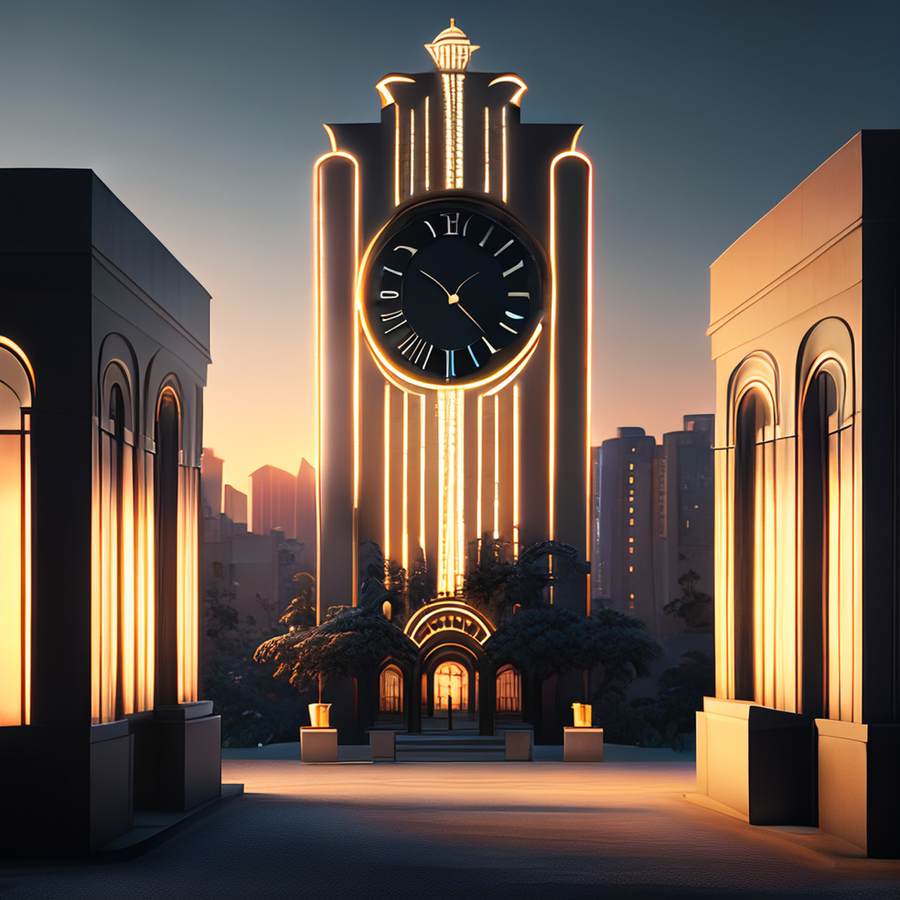 体积照明气氛光,装饰艺术风格,汉苑钟声早,秦郊曙色分.