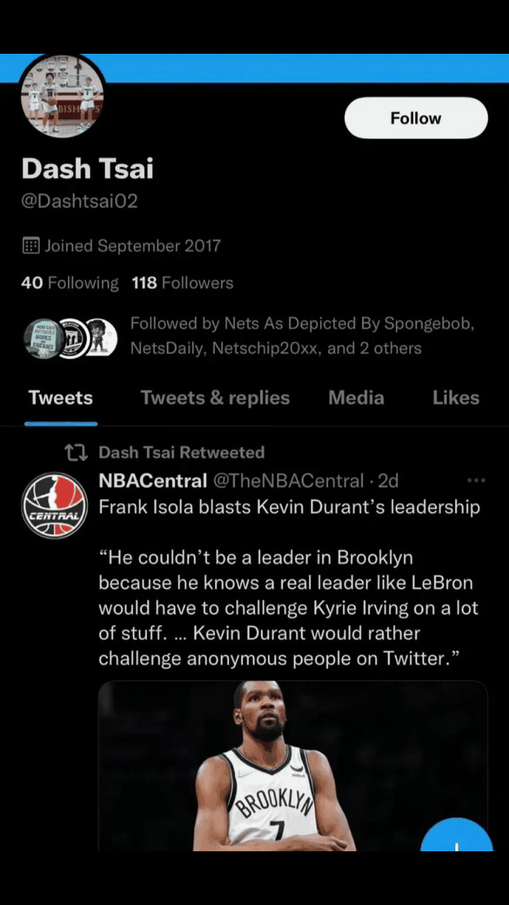 蔡崇信的儿子dash tsai,在社交媒体公开转发了一篇嘲讽杜兰特的文章.