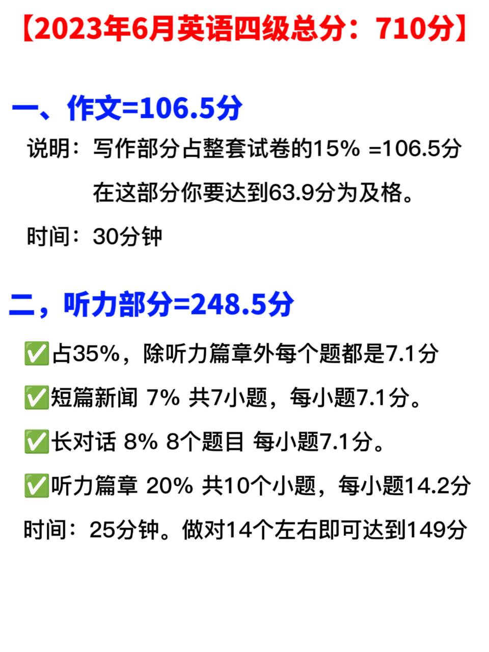 英语四级总分及各项分值(英语四级的总分是多少)