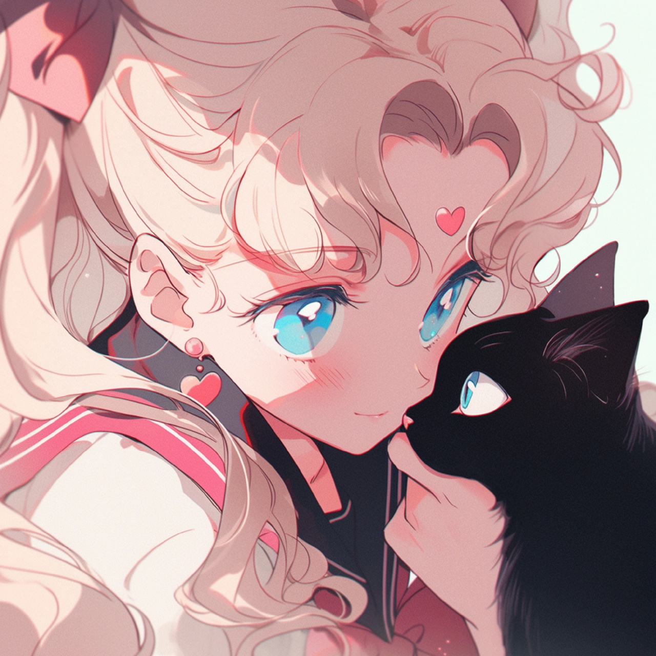复古动漫少女头像|女孩和她的猫 676767