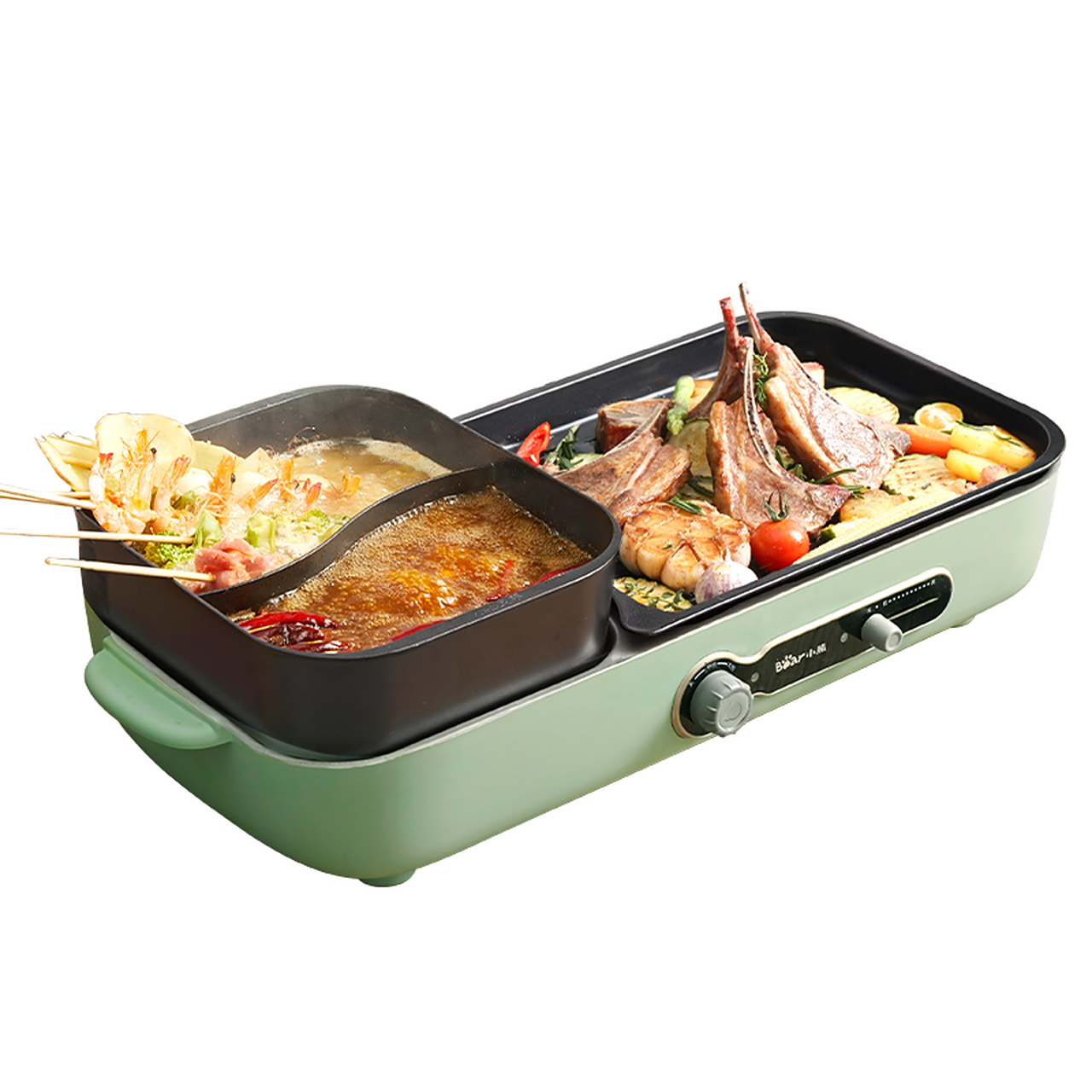 小熊(bear)烤涮一体两用锅 烤肉锅 电烤炉烧烤 烤盘家用多功能料理锅