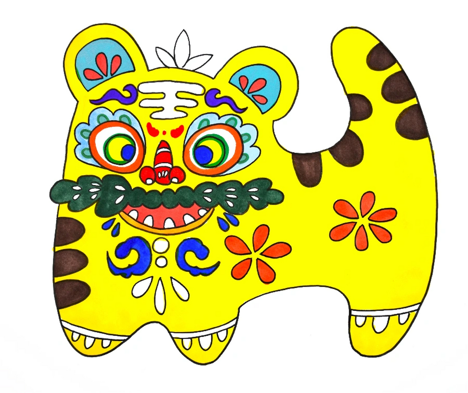 传统民间工艺品吉祥的布老虎 观察布老虎在造型,花纹,色彩上的特征,并