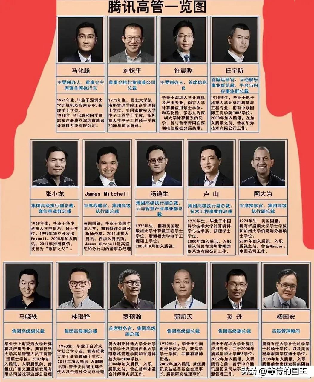 腾讯高管中还有两名外国人,华为高管中有两位女性,阿里巴巴高管中有一