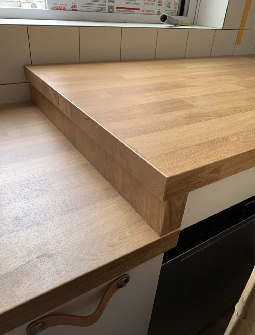 宜家木制台面萨林高低台面拼接细节!