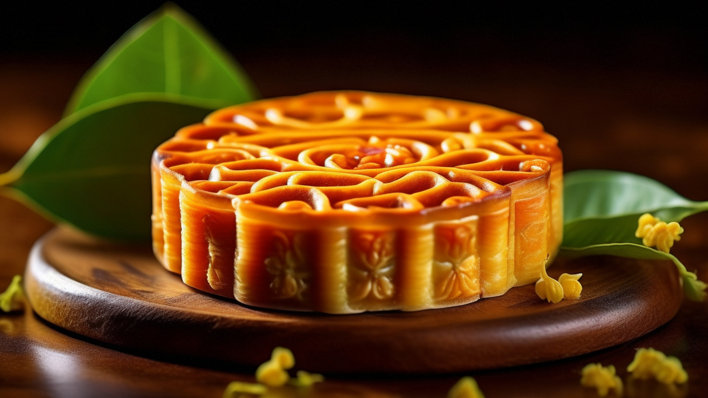 中秋节马上就要到了,提前用ai创作几张月饼和桂花组合的美图,3秒钟