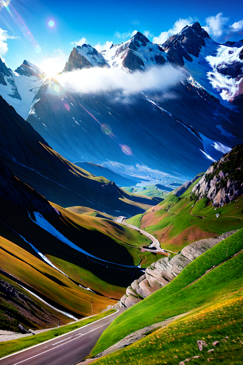 手机壁纸,山峰,蜿蜒公路 #ai