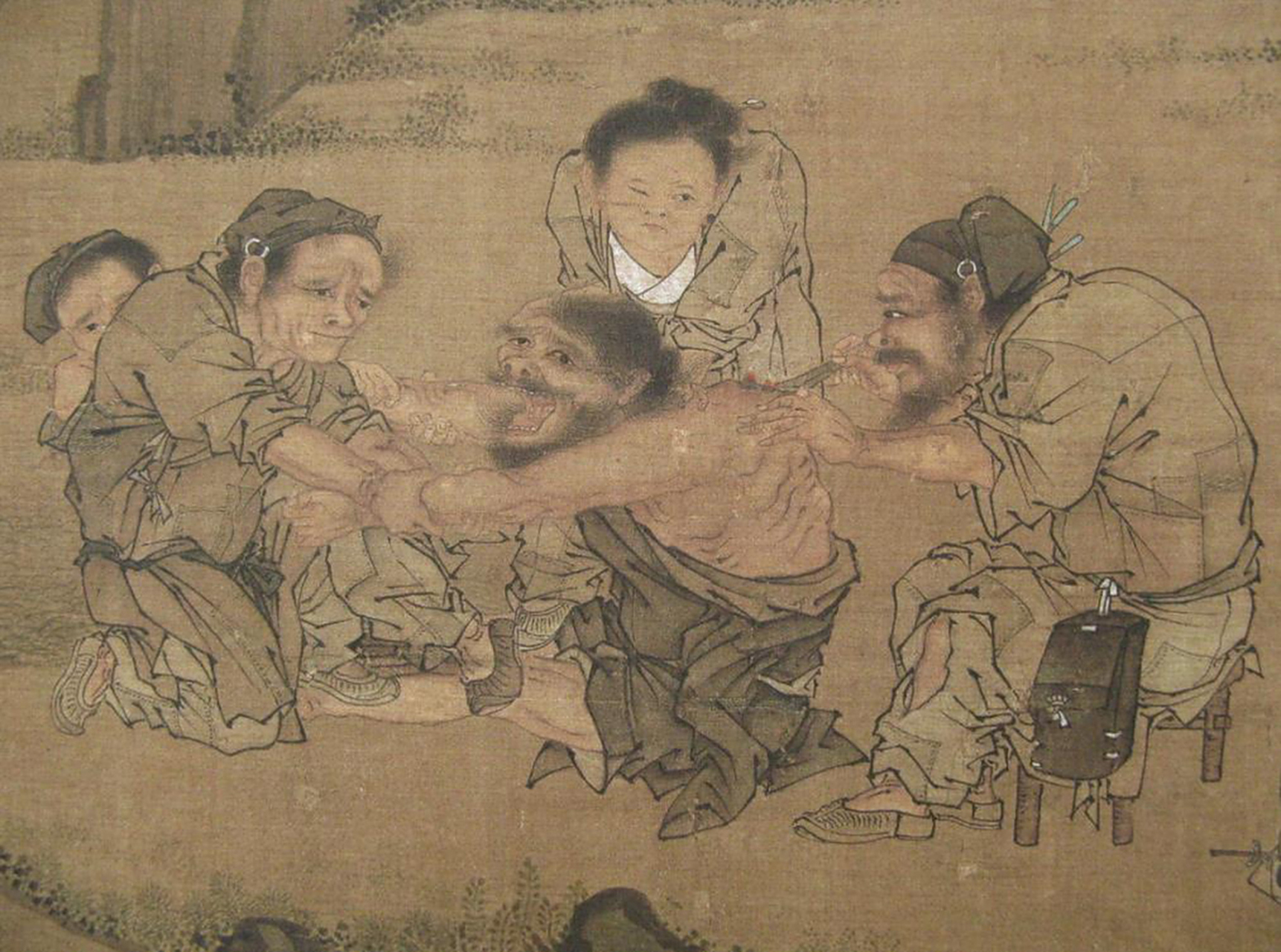 幅珍藏在博物馆中的宋代古画,描绘了一位村医认真地为村民治病的场景