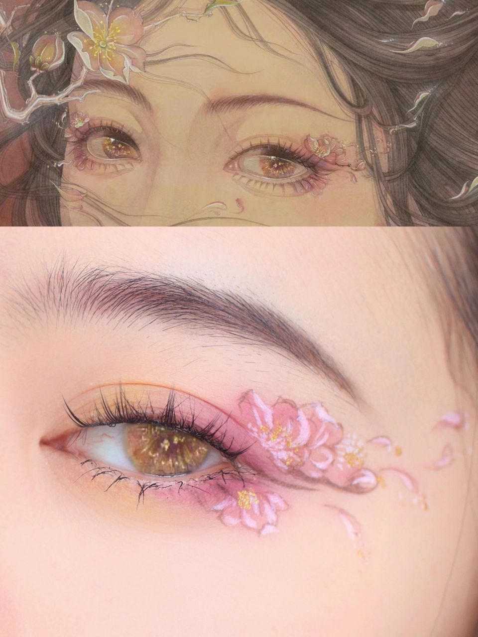 古风插画仿妆含步骤教程 美图来自 忘了写了 紫色也染一下眉毛 花蕊