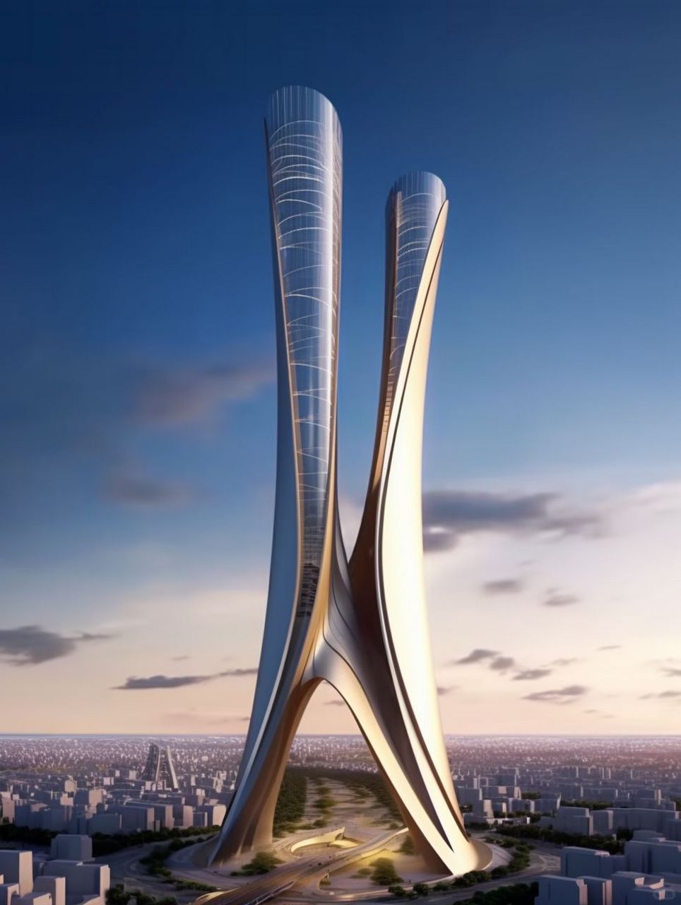 在22世纪的上海,一座未来感的摩天大楼拔地而