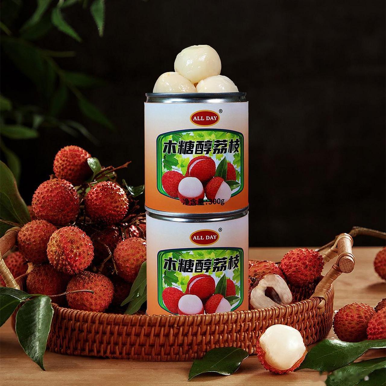 产品名称:all day木糖醇荔枝罐头300g*4罐0脂锁鲜去核爽口预制果盘餐