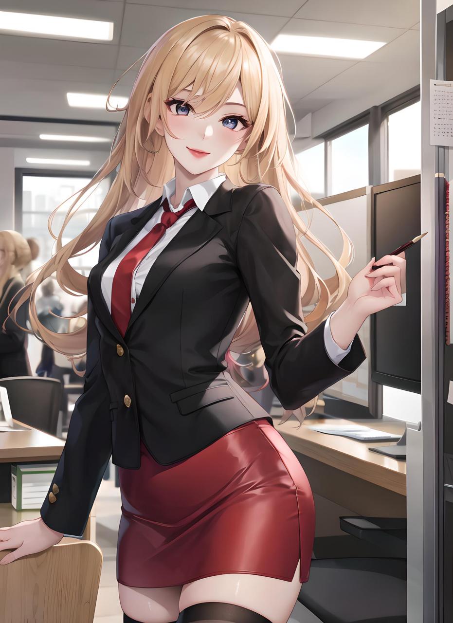 制服御姐,黑西装,红领带,包臀裙,制服控的女神 #二次元# #动漫壁纸